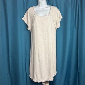 Umgee short sleeved dress with animal print detail frayed hem size large